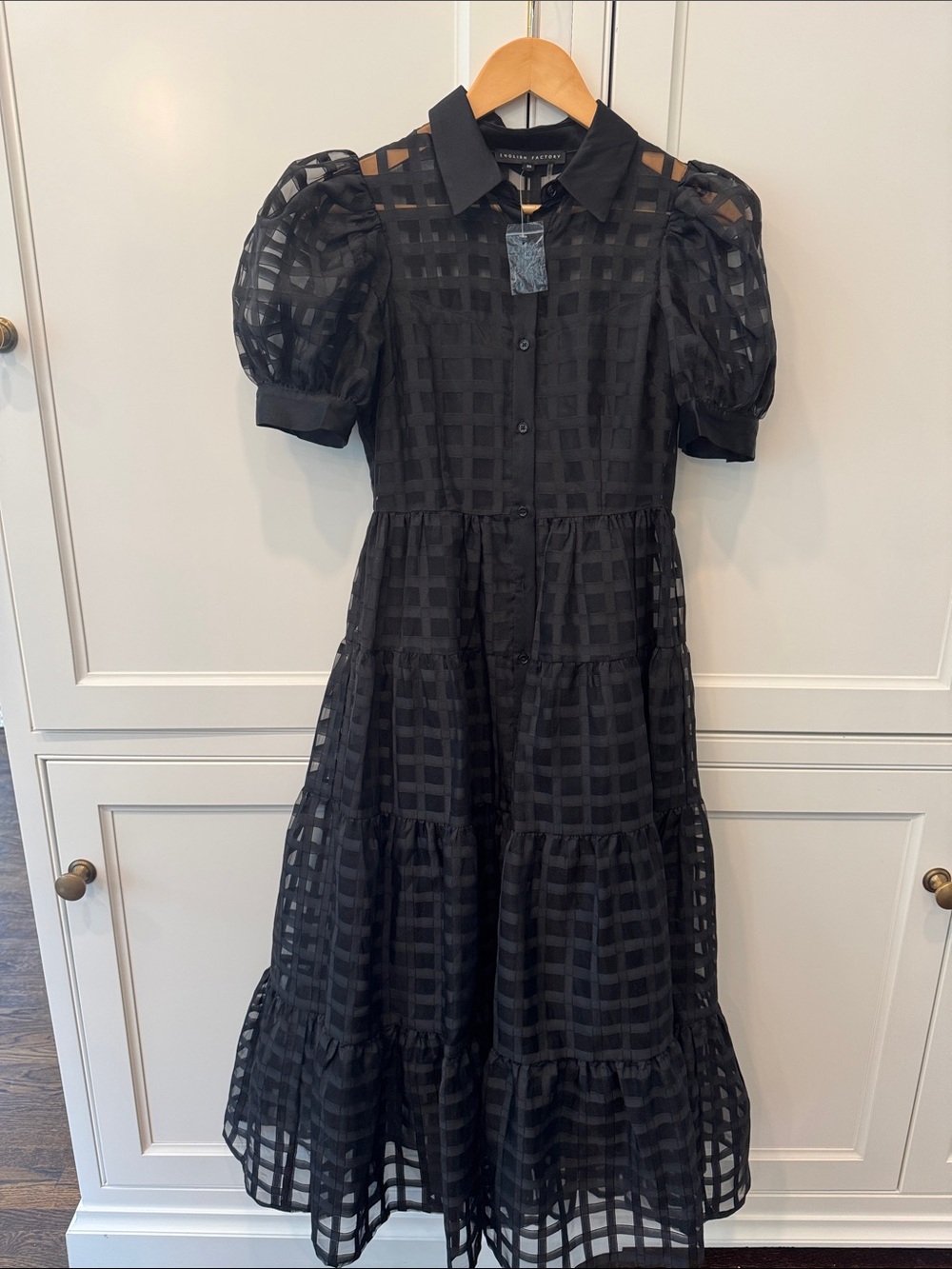 English Factory Black Checkered Sheer Tiered Maxi with Puff Sleeves - Picture 3 of 3